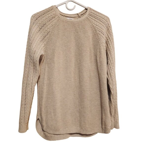 Sonoma Womens Medium Beige Cable Knit Sweater Cotton Blend Long Sleeve Crewneck - Picture 6 of 8